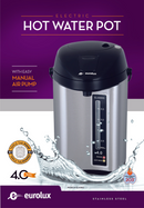 Marketing image of Le Chef hot water pot with splash effect and feature highlights