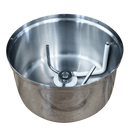 Interior view of stainless steel bowl with dough hook installed