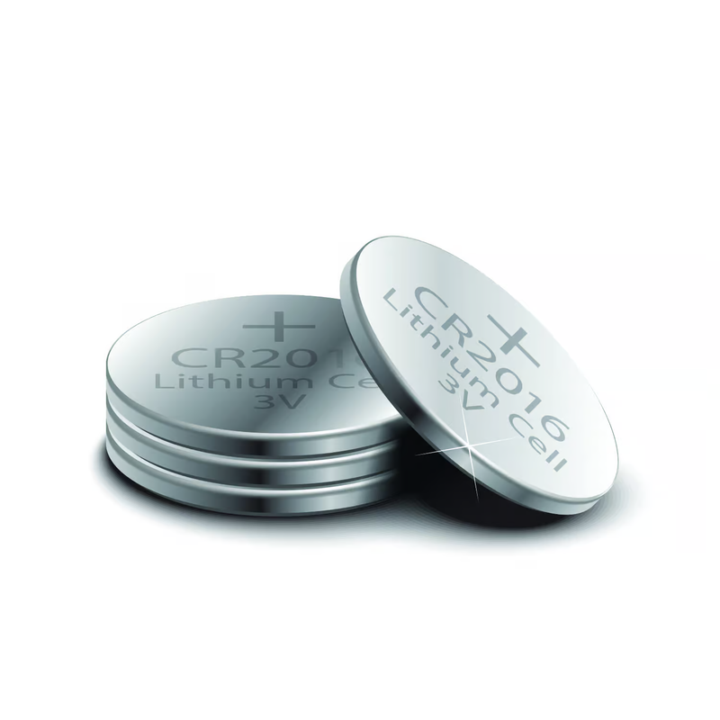 Stack of CR2016 lithium coin cell batteries labeled 3V
