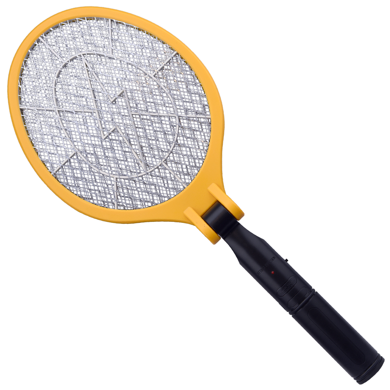 Yellow and black electric bug zapper racket with folding handle