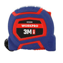 WorkPro 3-meter measuring tape with a blue and red rubberized casing, compact design, and clear labeling on the front.