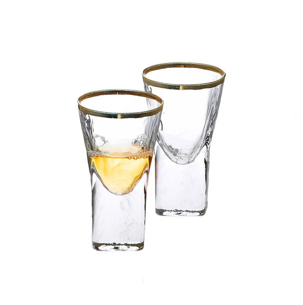 Pebbled Glass Liquor Glasses W/ Gold Rim S/6 GLG1054