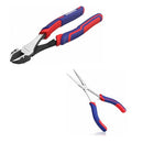 WORKPRO diagonal and needle nose pliers set with blue and red ergonomic handles