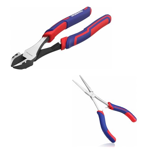 WORKPRO diagonal and needle nose pliers set with blue and red ergonomic handles