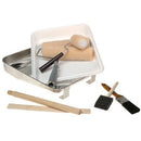 Unboxed Linzer paint roller set showing tray, rollers, brushes, stir sticks, and accessories
