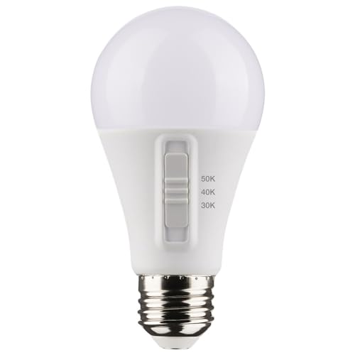 Another view of the same A19 LED bulb showcasing the adjustable selector switch