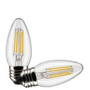 Two clear LED bulbs with visible filament and E26 medium bases displayed horizontally