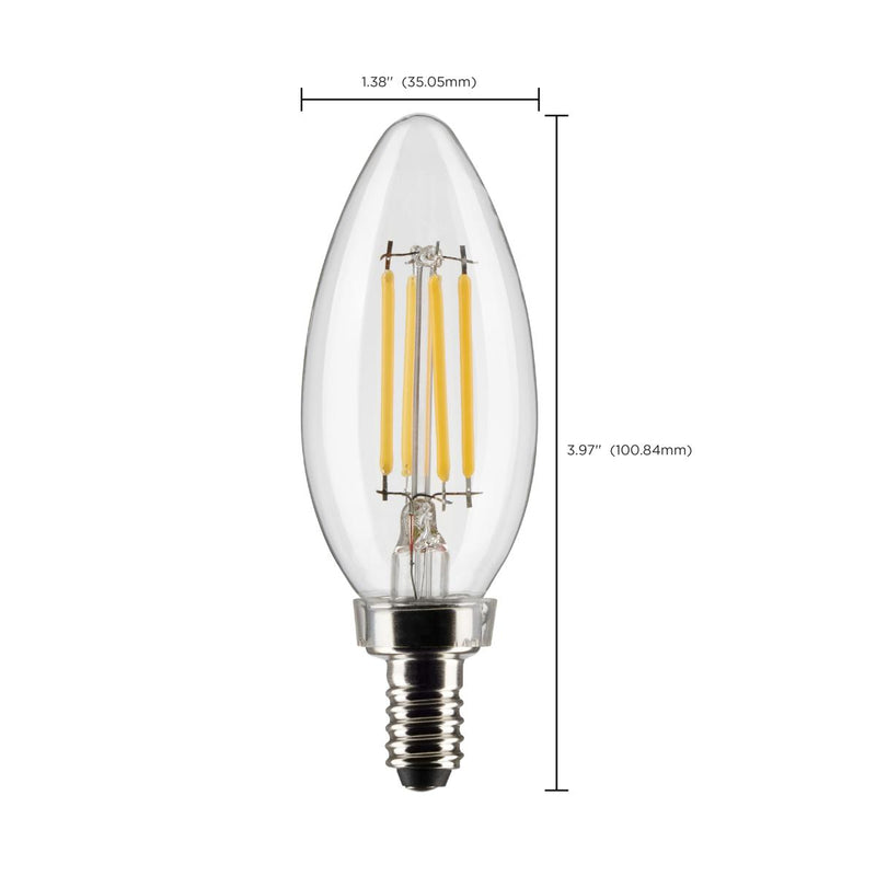 LED bulb size chart showing height and diameter