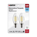 Front of 2-pack Satco packaging labeled 500 lumens