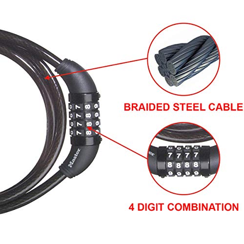 Master Lock 8119DPF 5' Long x 3/8" Diameter Set Your Own Combination Cable Bike Lock