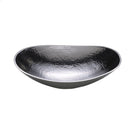 Shiny hammered metal oval tray with a shallow curved design and sleek finish