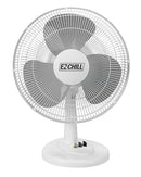 Front view of Excel 16-inch white oscillating table fan