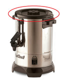 Hot water urn with red circle highlighting the lid component on top