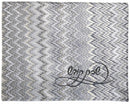 Shabbat challah cover with black and white chevron pattern and elegant black embroidered Hebrew text centered on the front