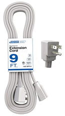 White 9-foot Prime Wire & Cable indoor extension cord coiled in retail packaging with flat plug shown separately
