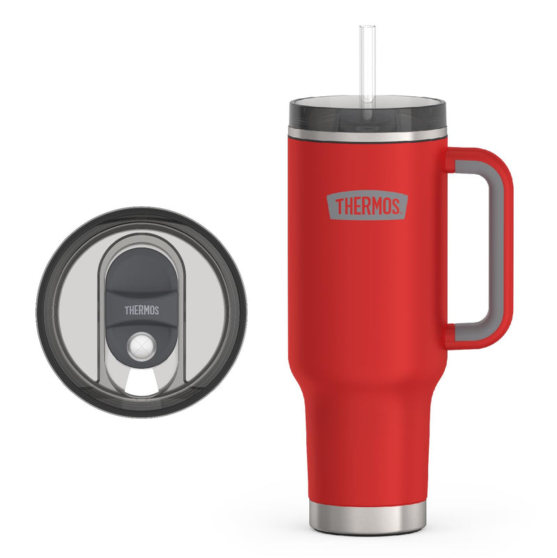 Top-down view of Thermos mug and matching lid side by side
