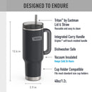 THERMOS Stainless Steel Cup Holder Mug - 40 Ounce, Granite - Insulated Tumbler with Lid and Straw, Plus Leak-Resistant Slide Lock
