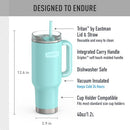 THERMOS Stainless Steel Cup Holder Mug - 40 Ounce, Sea Green - Insulated Tumbler with Lid and Straw, Plus Leak-Resistant Slide Lock