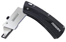 Folded Remmu utility knife showcasing the quick-change blade mechanism and textured grip handle with visible branding