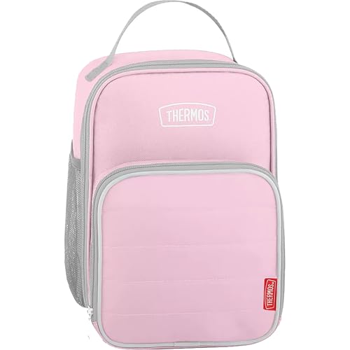 Thermos Icon Series upright lunch box in sunset pink with gray trim and top handle