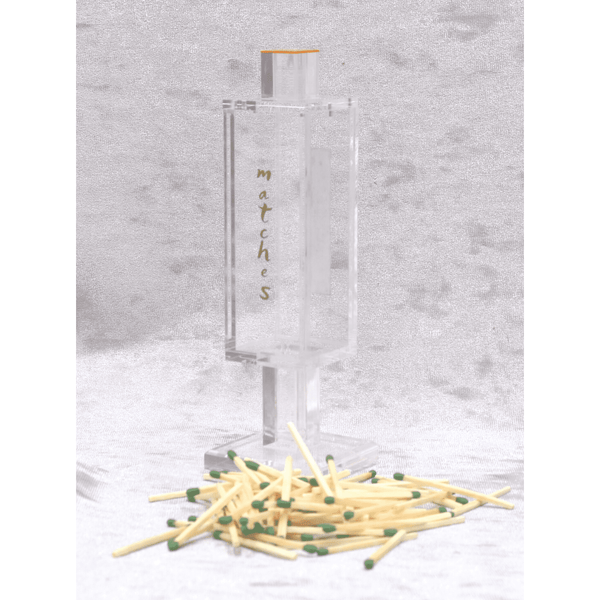 Clear acrylic match box with compact design and built-in striker on the back for Shabbat or Hanukkah use