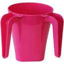 Hot pink plastic washing cup with dual handles designed for Netilat Yadayim ritual use