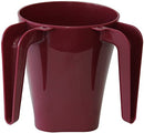 Maroon plastic washing cup with dual handles for ritual Netilat Yadayim handwashing
