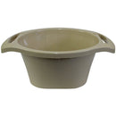 Beige plastic wash bowl with wide rim and 6-inch height for versatile household use