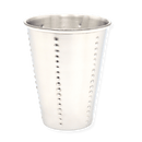 Close-up of the silver Kiddush cup showing dotted vertical pattern