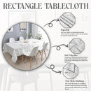 Informational graphic showing the tablecloth's smooth fabric, soft texture, and fine stitching details.