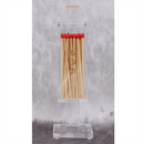 Clear acrylic matchbox holder with red-tipped wooden matches displayed vertically