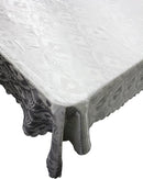 White polyester tablecloth with coordinating challah cover set, sized 60 by 108 inches, ideal for Shabbat use