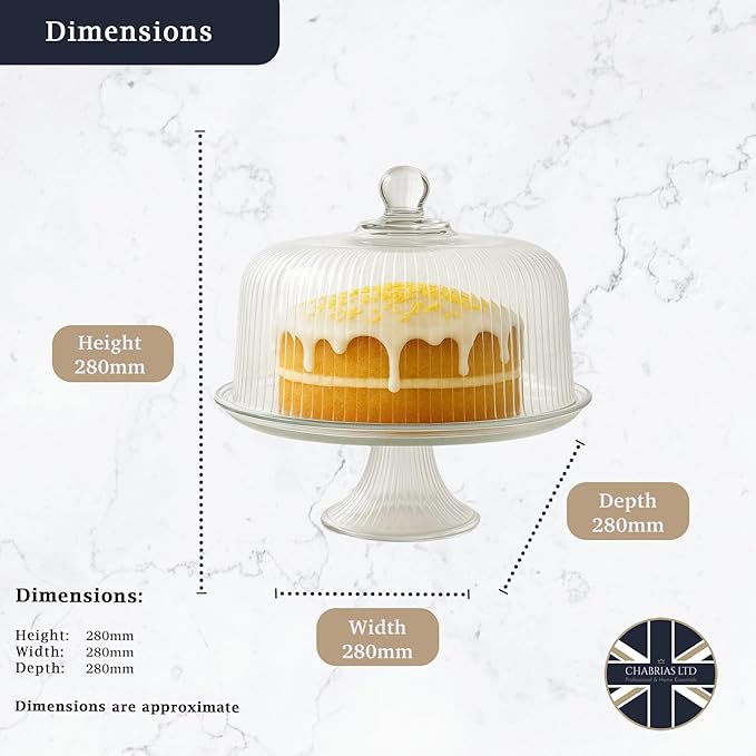 Diagram with labeled dimensions for the Anchor Hocking Monaco cake set