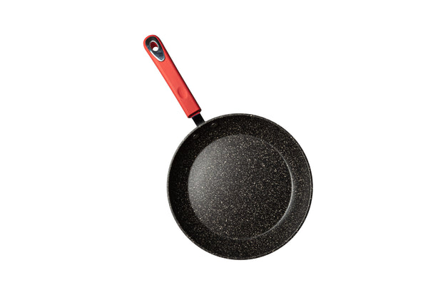 Millvado 8-inch red frying pan with non-stick surface and soft grip handle