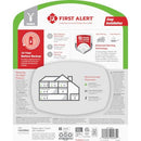 Back of First Alert 2-in-1 alarm package displaying installation instructions and coverage diagram