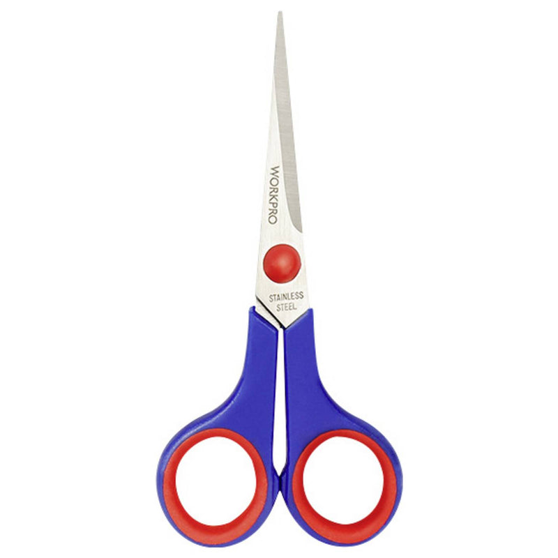 Front view of WorkPro scissors showing symmetric handle and sharp blade tips