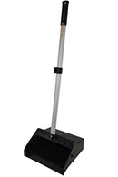 Black upright lobby dustpan with aluminum handle standing vertically