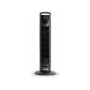 Angled view of Fanfair black tower fan with circular base