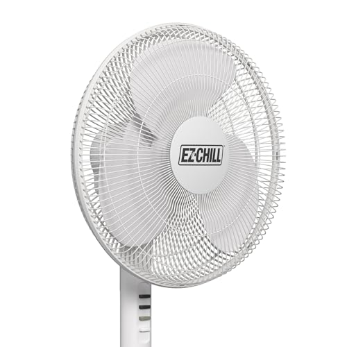 Close-up of the fan head showing EZ-Chill logo and protective grill.