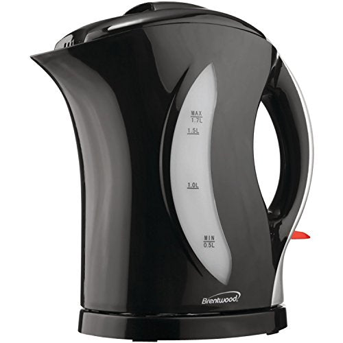 Brentwood black electric kettle side view with water level indicator