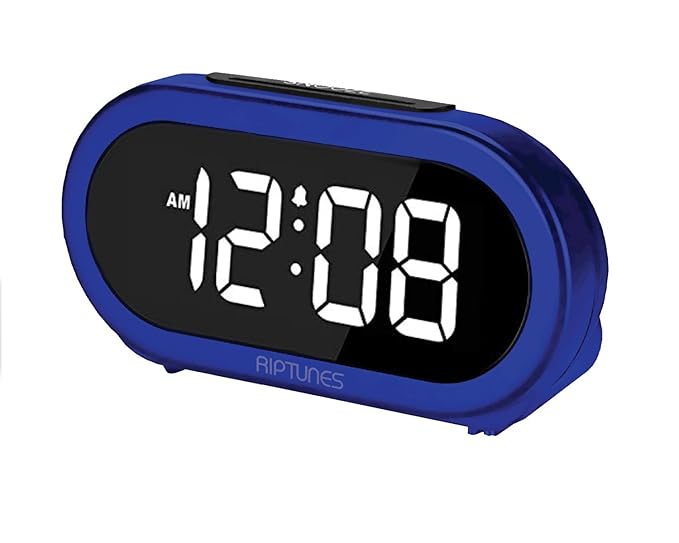 Side angle of Riptunes blue LED clock showing its compact build.