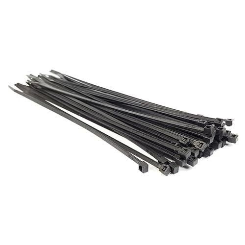 Bundle of TruConnect black 17-inch plastic cable ties, 100 count.