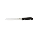 Victorinox Fibrox 8-inch straight bread knife with serrated stainless steel blade and black ergonomic handle.