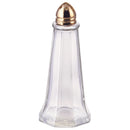 Clear glass Vikko salt and pepper shaker with a gold-colored metal top.