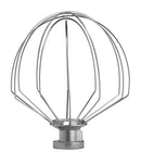 Stainless steel wire whisk attachment for Cuisinart stand mixer.