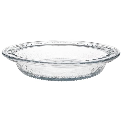Anchor Hocking 9.5-inch clear glass pie plate angled view