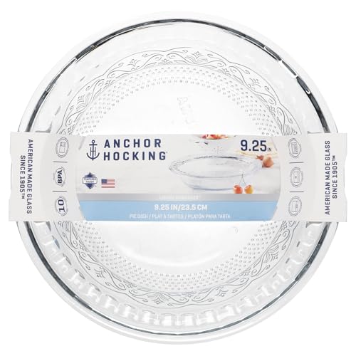 Anchor Hocking 9.5-inch glass pie plate with retail label and branding