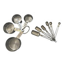 Stainless steel measuring cup and spoon set on white background