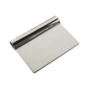Stainless steel chopper and scraper with curved handle on white background
