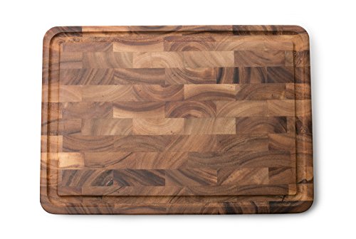 Rectangular acacia wood end grain cutting board with juice channel